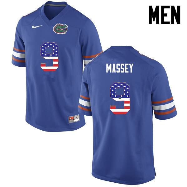 Men's NCAA Florida Gators Dre Massey #9 Stitched Authentic USA Flag Fashion Nike Blue College Football Jersey QMX7165OJ